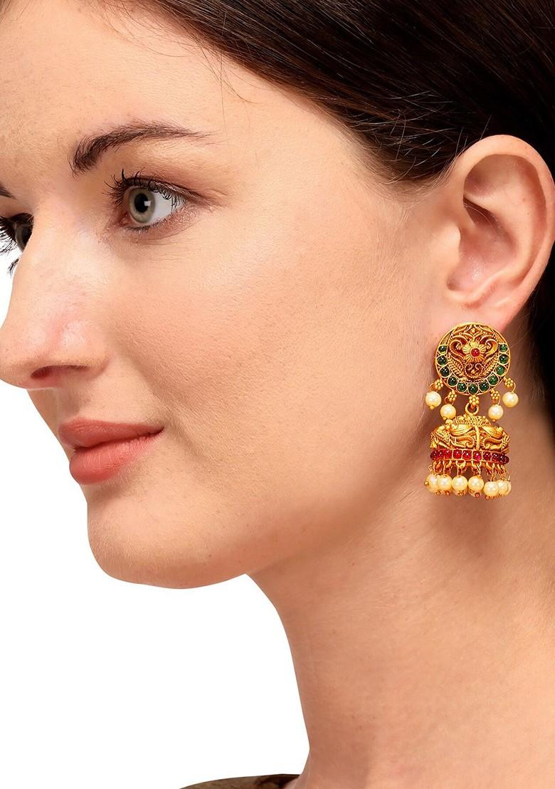 Gold Toned Contemporary Jhumkas Earrings