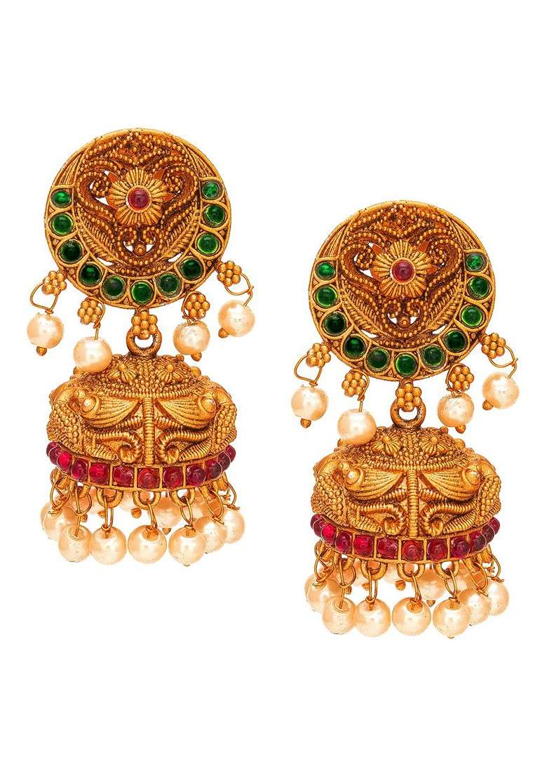 Gold Toned Contemporary Jhumkas Earrings - Indya