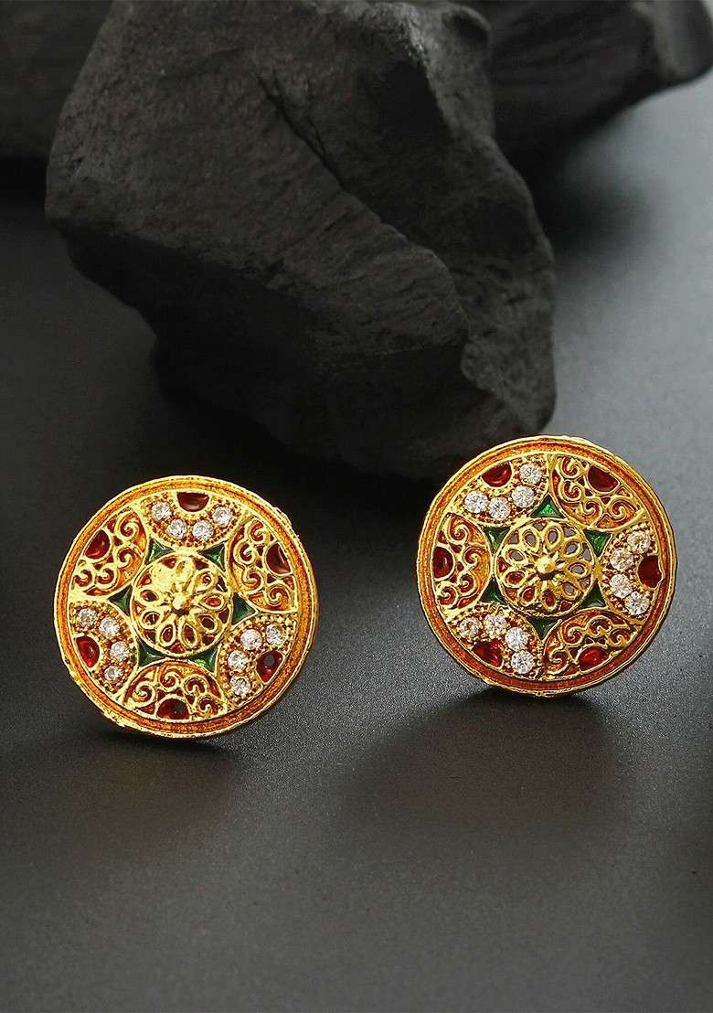 Gold Toned Contemporary Studs - Indya