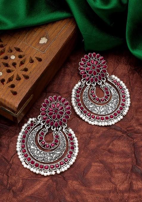 Silver Silver Toned Geometric Chandbalis Earrings