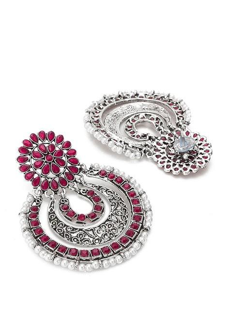 Silver Silver Toned Geometric Chandbalis Earrings