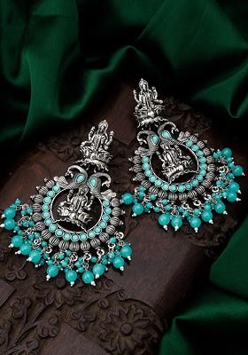 Silver Silver Toned Oval Chandbalis Earrings