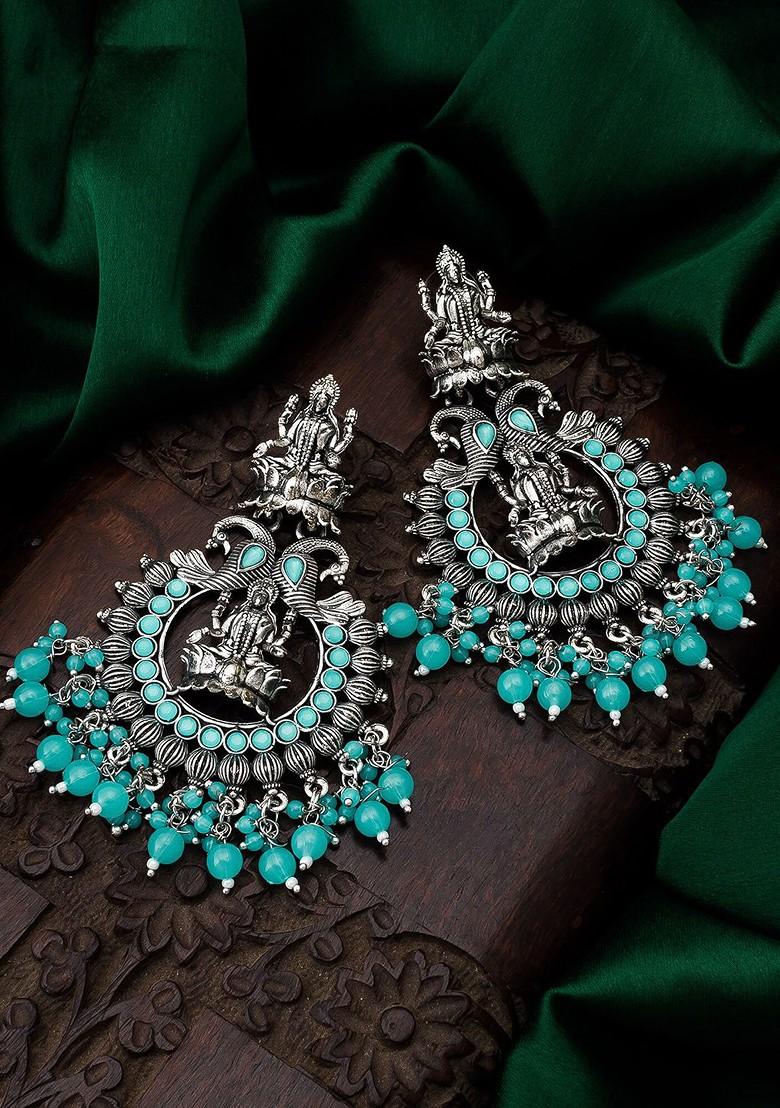 Silver Silver Toned Oval Chandbalis Earrings
