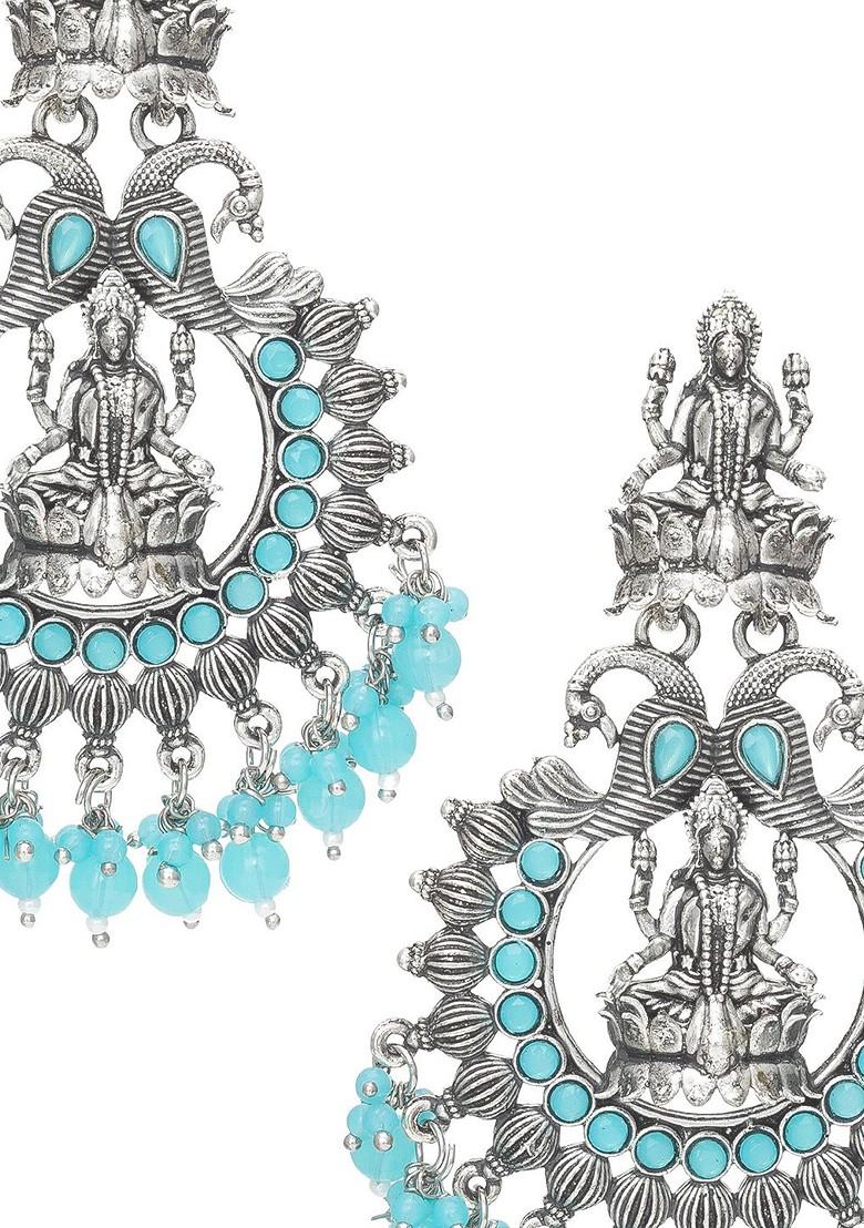 Silver Silver Toned Oval Chandbalis Earrings