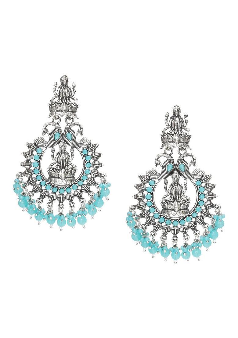 Silver Silver Toned Oval Chandbalis Earrings