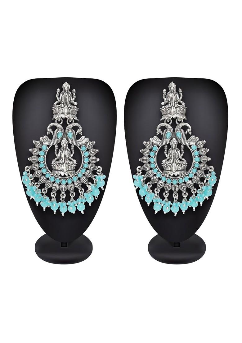 Silver Silver Toned Oval Chandbalis Earrings
