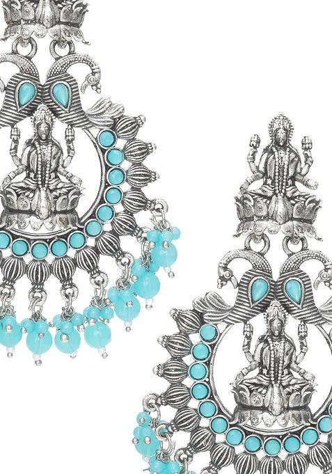 Silver Silver Toned Oval Chandbalis Earrings