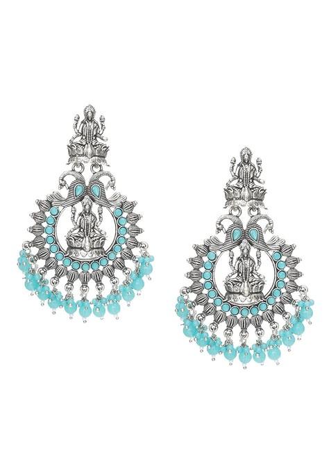 Silver Silver Toned Oval Chandbalis Earrings