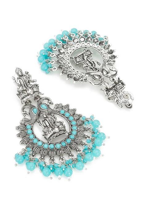 Silver Silver Toned Oval Chandbalis Earrings