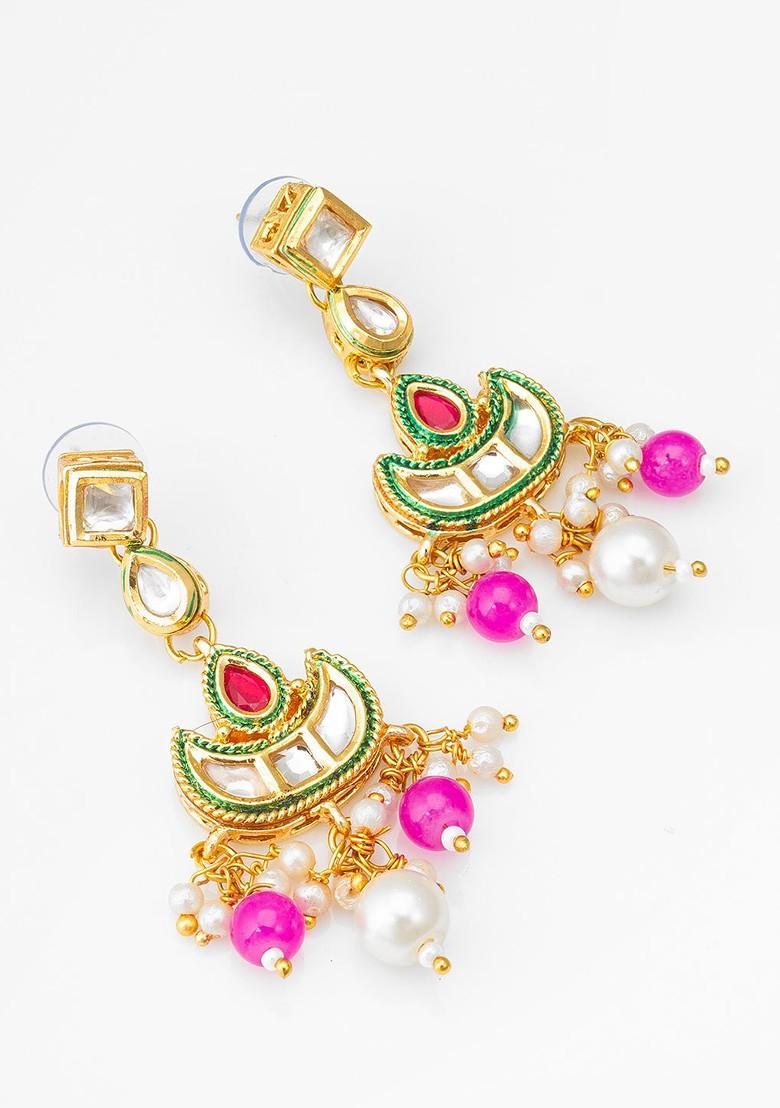 Gold Plated Classic Kundan And Ad Studded Drop Earrings