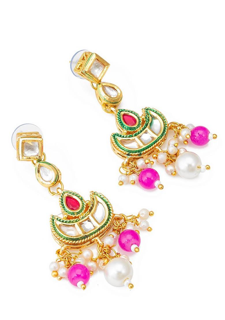Gold Plated Classic Kundan And Ad Studded Drop Earrings