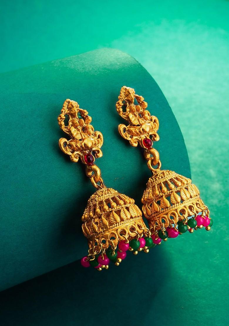 Gold Plated Beaded Dome Shaped Jhumkas