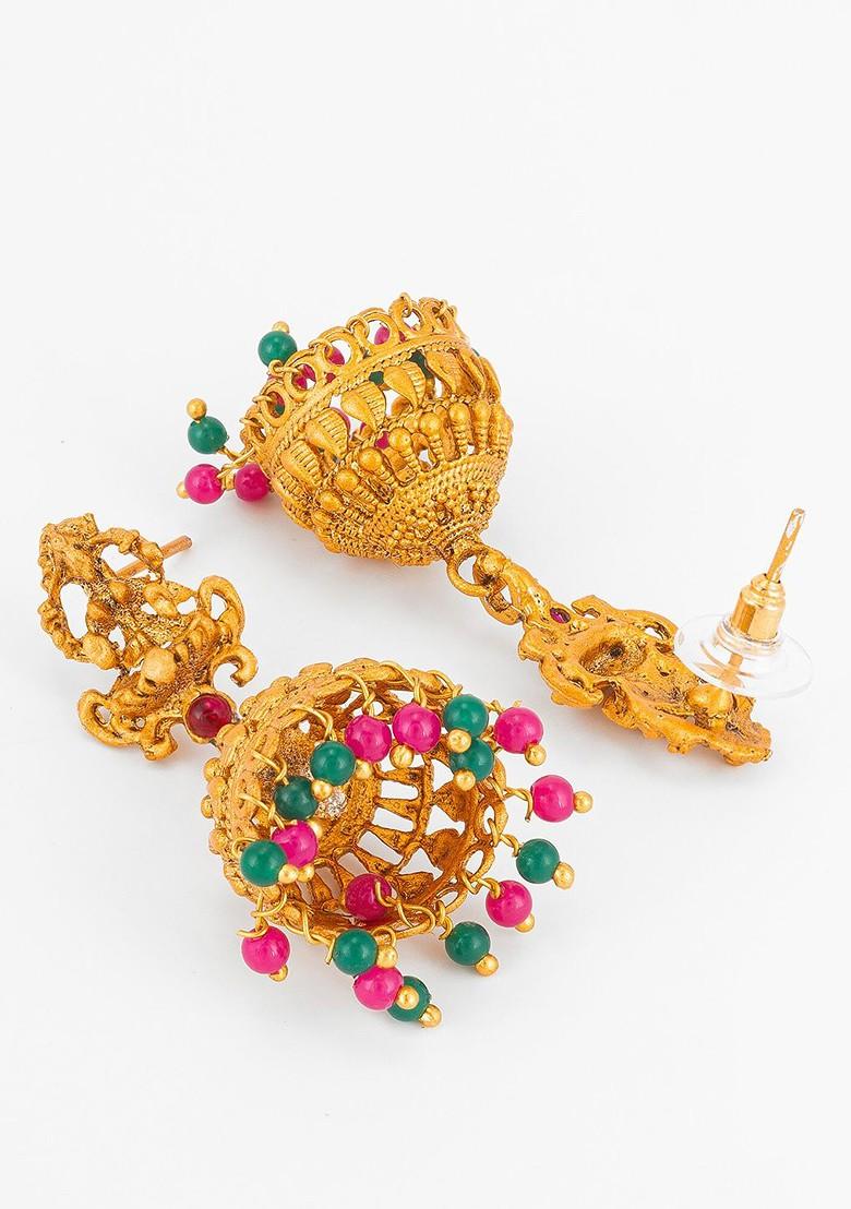 Gold Plated Beaded Dome Shaped Jhumkas
