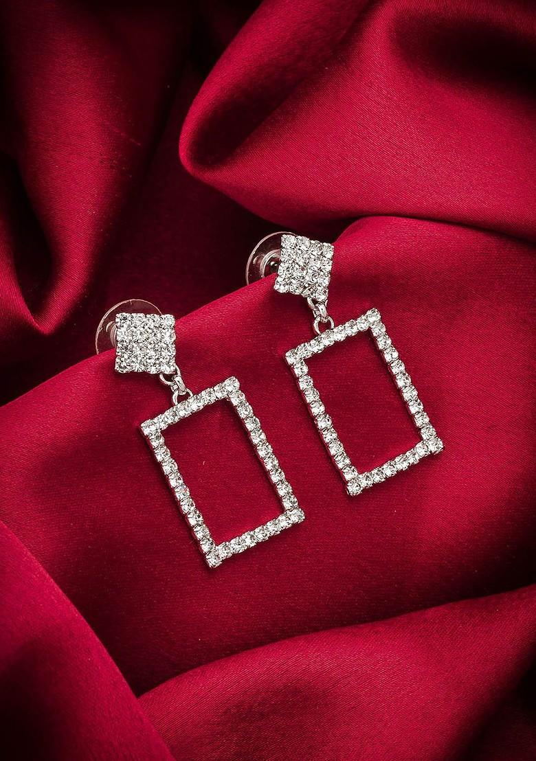 Silver Silver Plated Geometric Drop Earrings