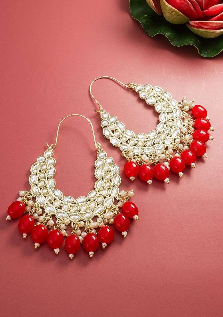 Gold Plated Classic Kundan Chandbali Earrings - Indya