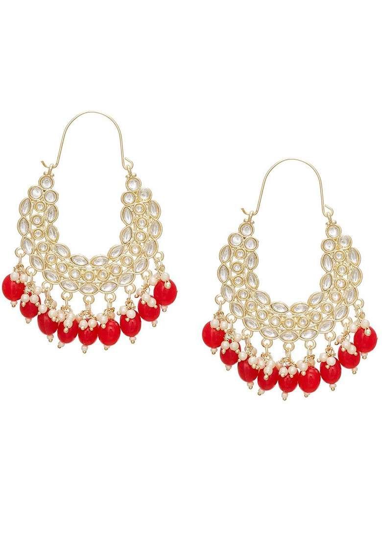 Gold Plated Classic Kundan Chandbali Earrings - Indya