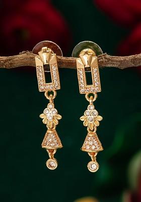 Gold Plated Stone Studded Contemporary Drop Earrings