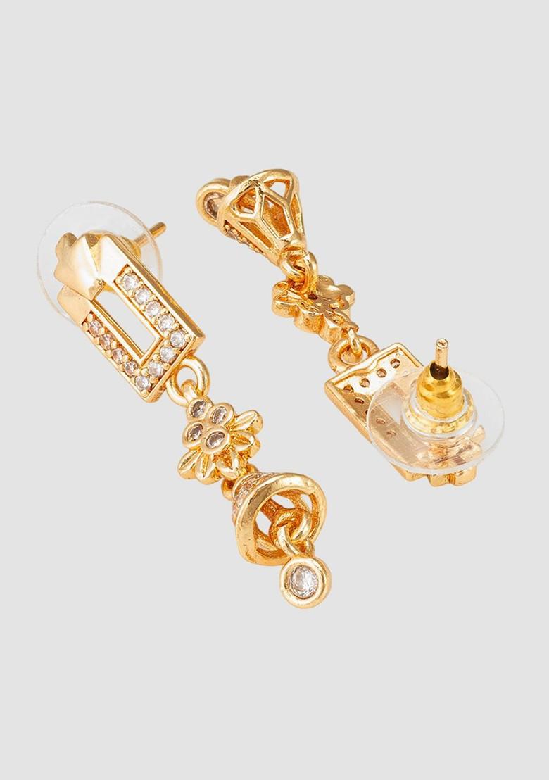 Gold Plated Stone Studded Contemporary Drop Earrings
