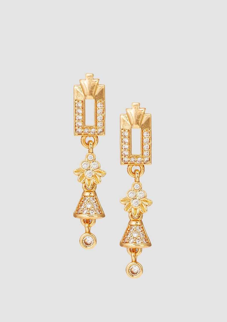 Gold Plated Stone Studded Contemporary Drop Earrings - Indya