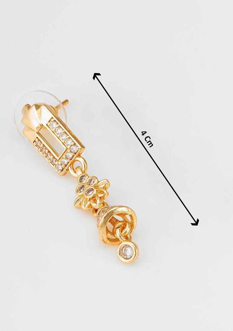 Gold Plated Stone Studded Contemporary Drop Earrings