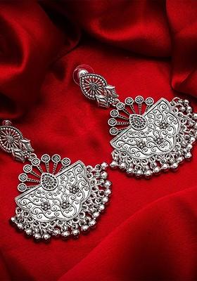 Silver Silver Toned Contemporary German Silver Drop Earrings