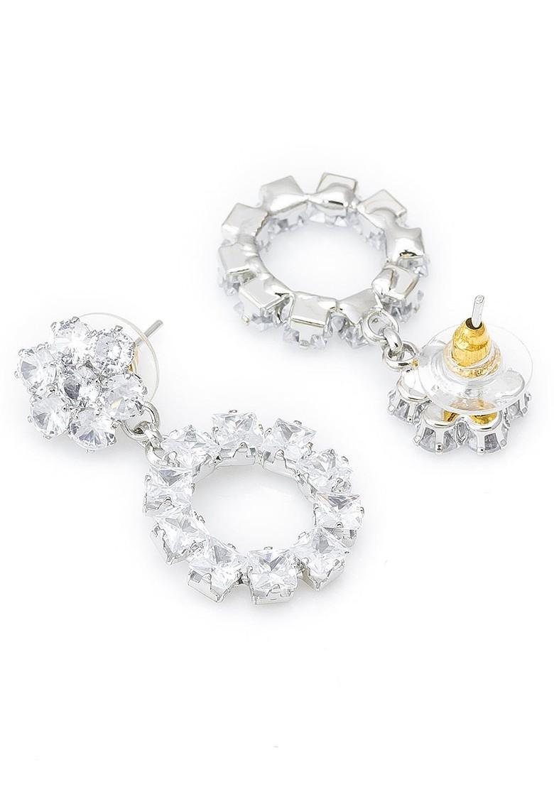 Silver Plated Geometric Stone Studded Drop Earrings