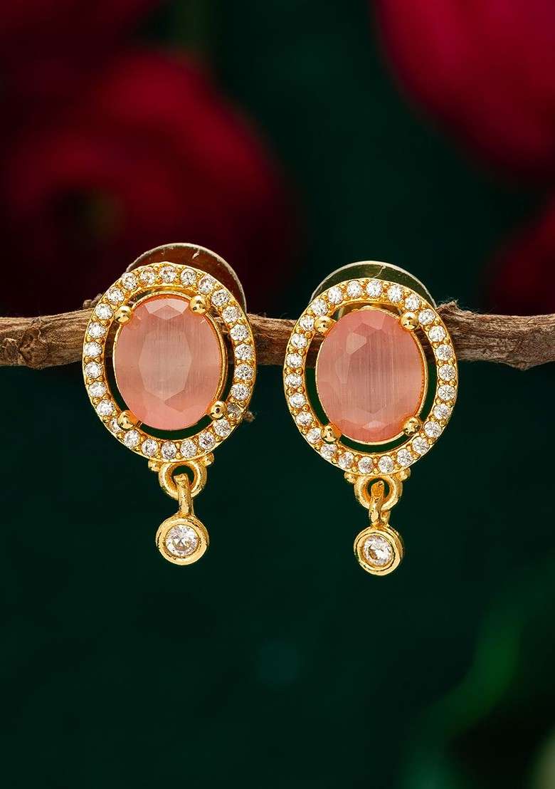 Gold Plated Stone Studded Contemporary Drop Earrings - Indya