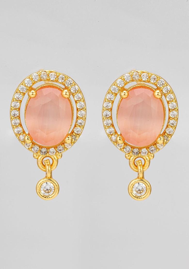 Gold Plated Stone Studded Contemporary Drop Earrings
