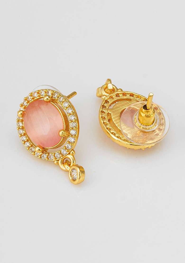 Gold Plated Stone Studded Contemporary Drop Earrings - Indya