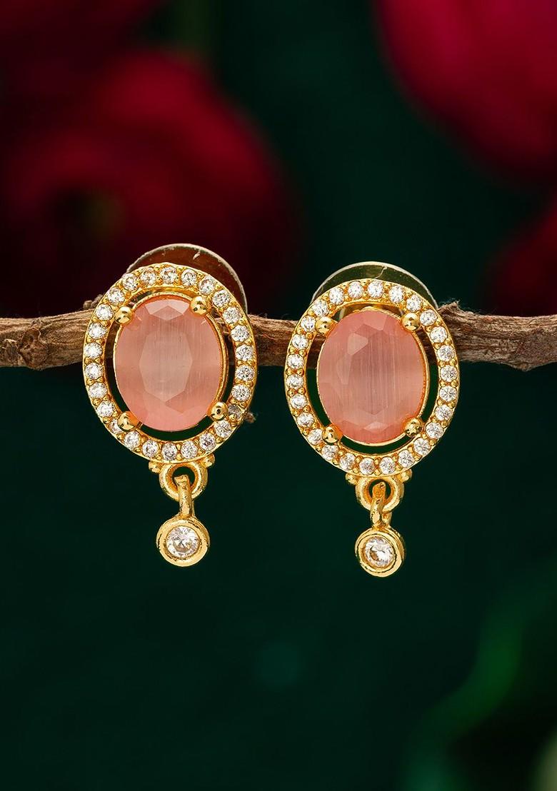 Gold Plated Stone Studded Contemporary Drop Earrings