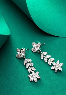 Silver Plated Geometric Stone Studded Drop Earrings