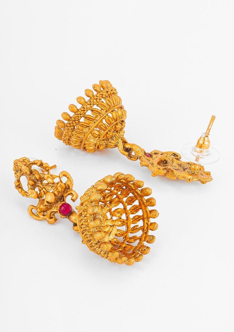 Gold Plated Stone Studded Dome Shaped Jhumkas