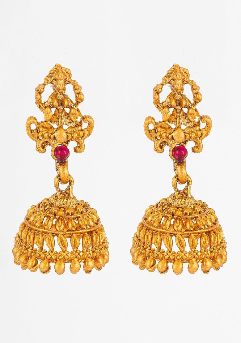 Gold Plated Stone Studded Dome Shaped Jhumkas