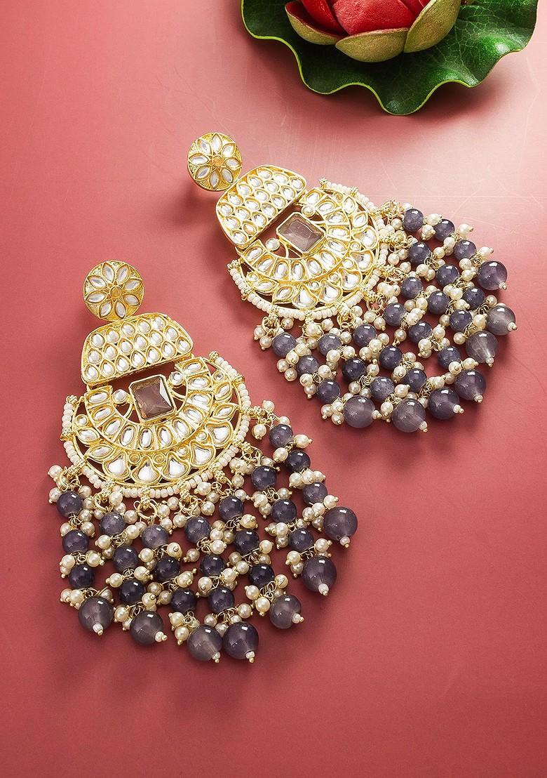 Gold Plated Kundan And Pearl Classic Chandbalis Earrings