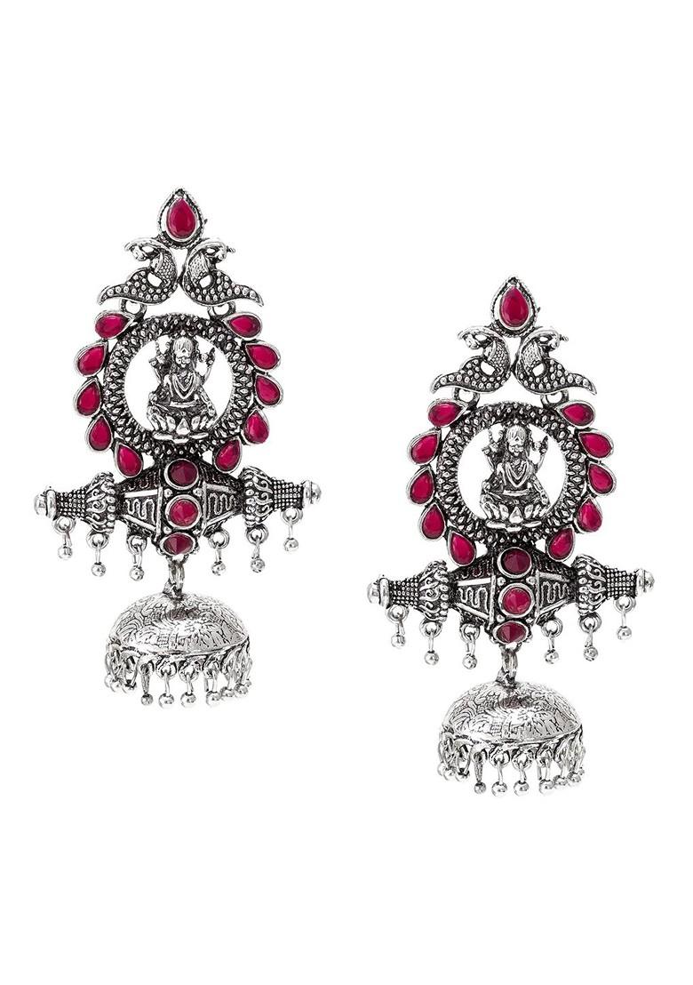 Silver Silver Toned Geometric Jhumkas Earrings