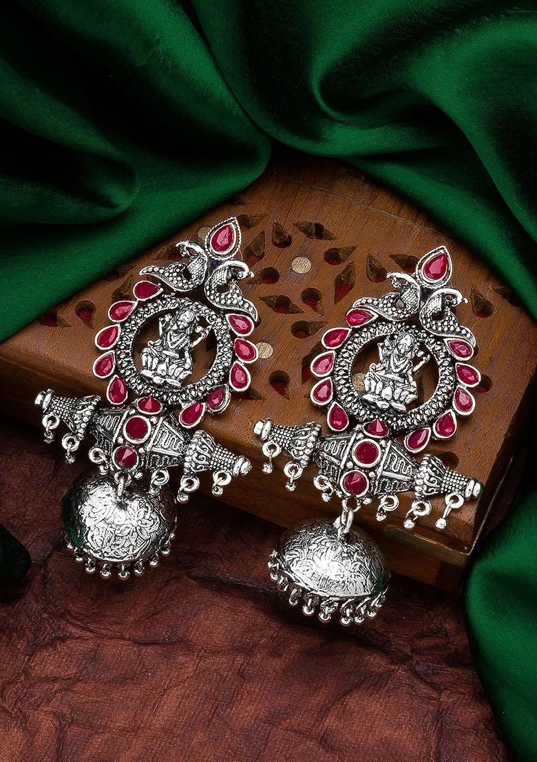 Silver Silver Toned Geometric Jhumkas Earrings