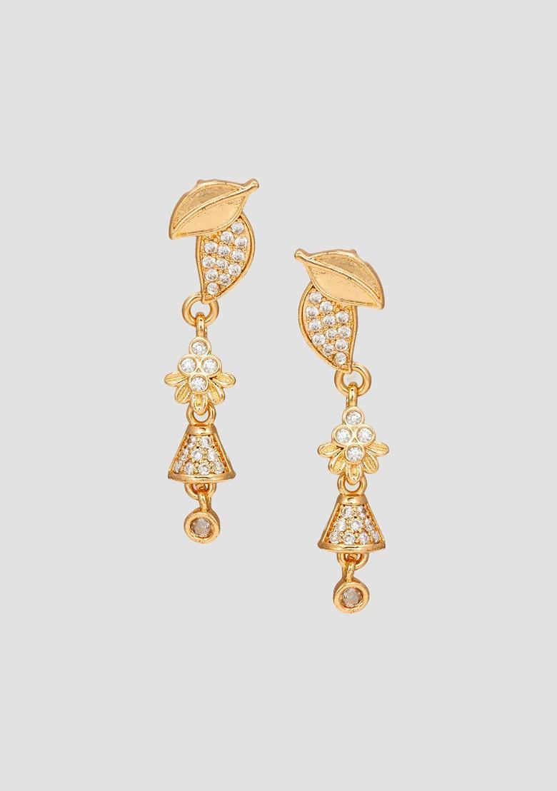 Gold Plated Stone Studded Contemporary Drop Earrings