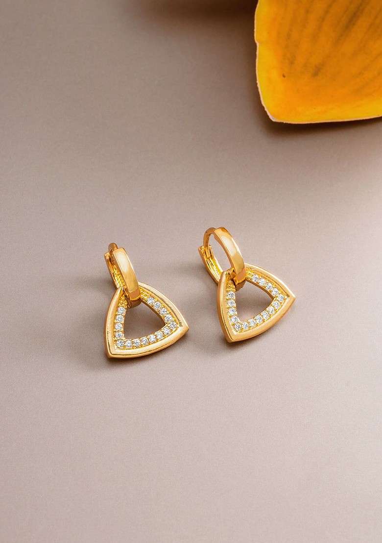 Gold Toned Geometric Studs Earrings - Indya