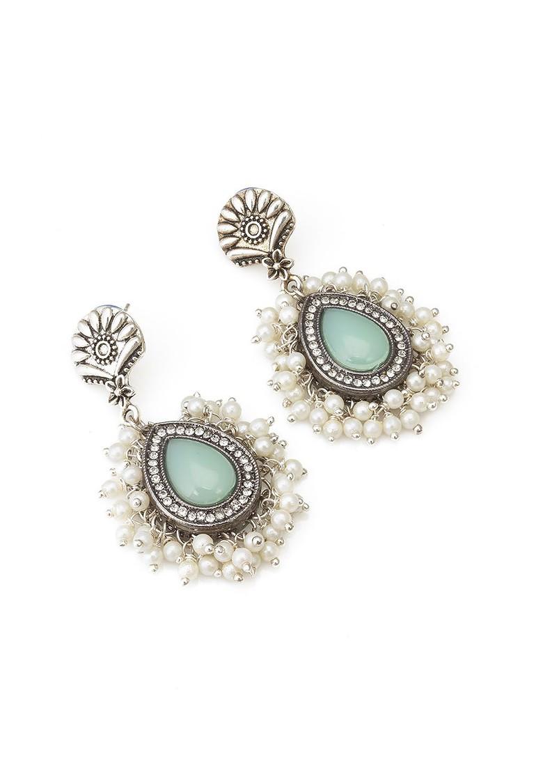 Silver Kundan Studded And Beaded Classic Drop Earrings