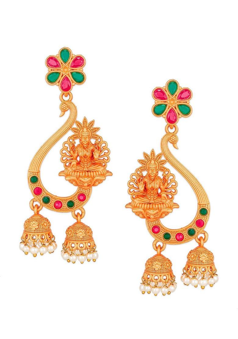 Gold Toned Kundan And Pearl Studded Jhumkas