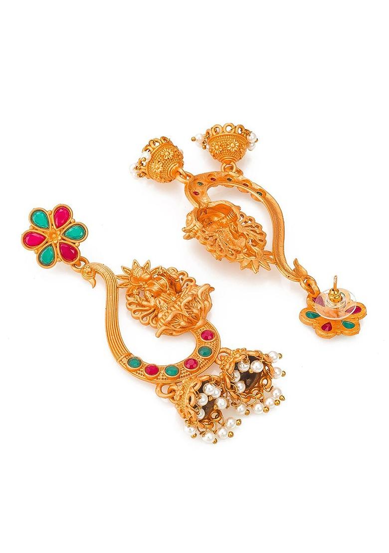 Gold Toned Kundan And Pearl Studded Jhumkas