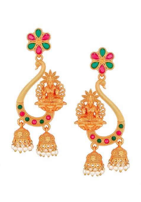 Gold Toned Kundan And Pearl Studded Jhumkas