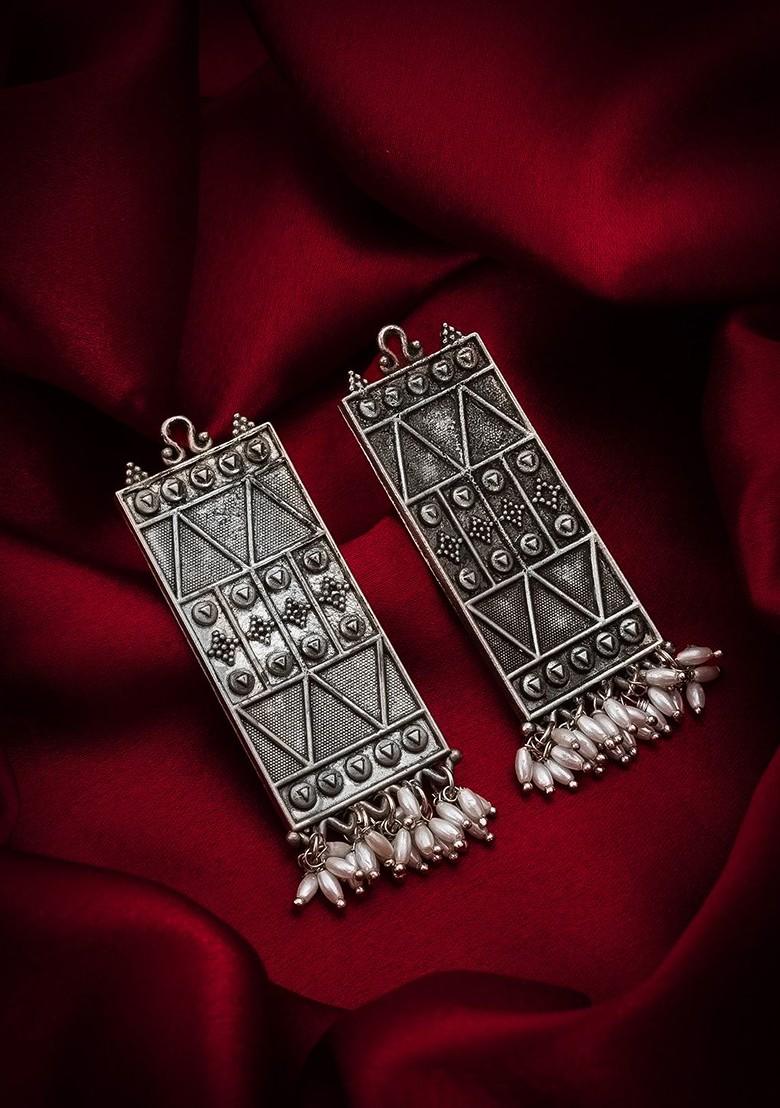 Silver Gold Plated Beaded Silver Contemporary Drop Earrings