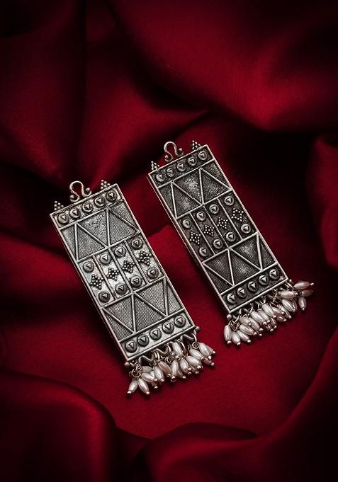 Silver Gold Plated Beaded Silver Contemporary Drop Earrings