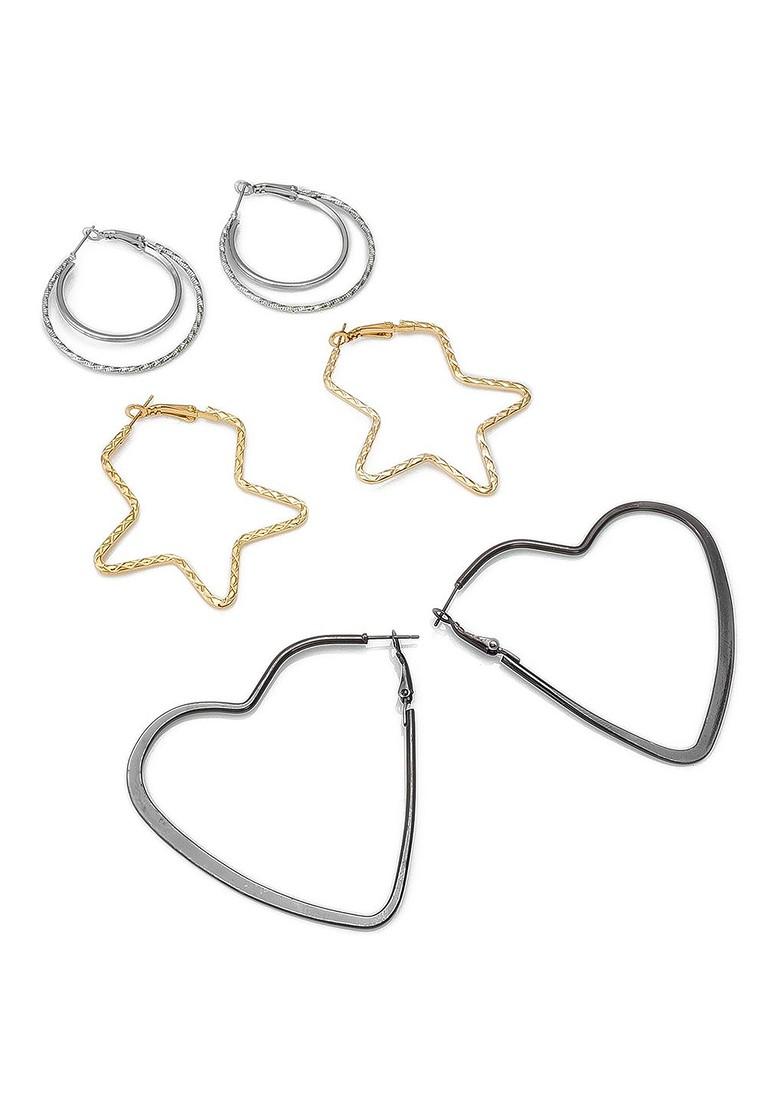 Set Of 3 Gold And Silver Plated Geometric Hoop Earrings