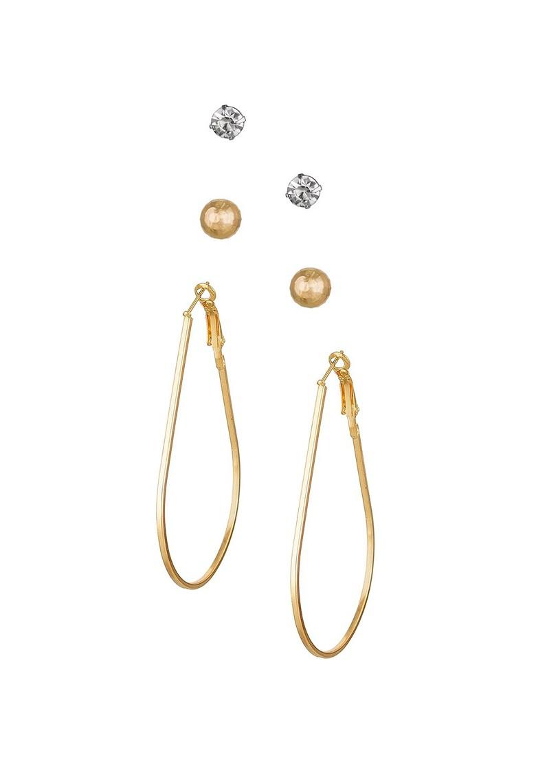 Set Of 6 Gold Plated Geometric Hoop And Stud Earrings