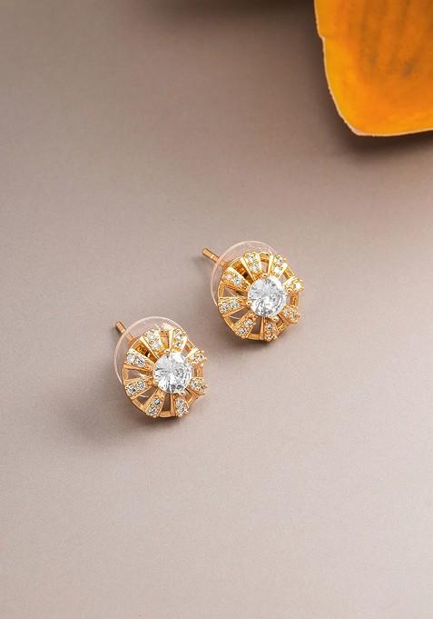 Gold Toned Geometric Studs Earrings