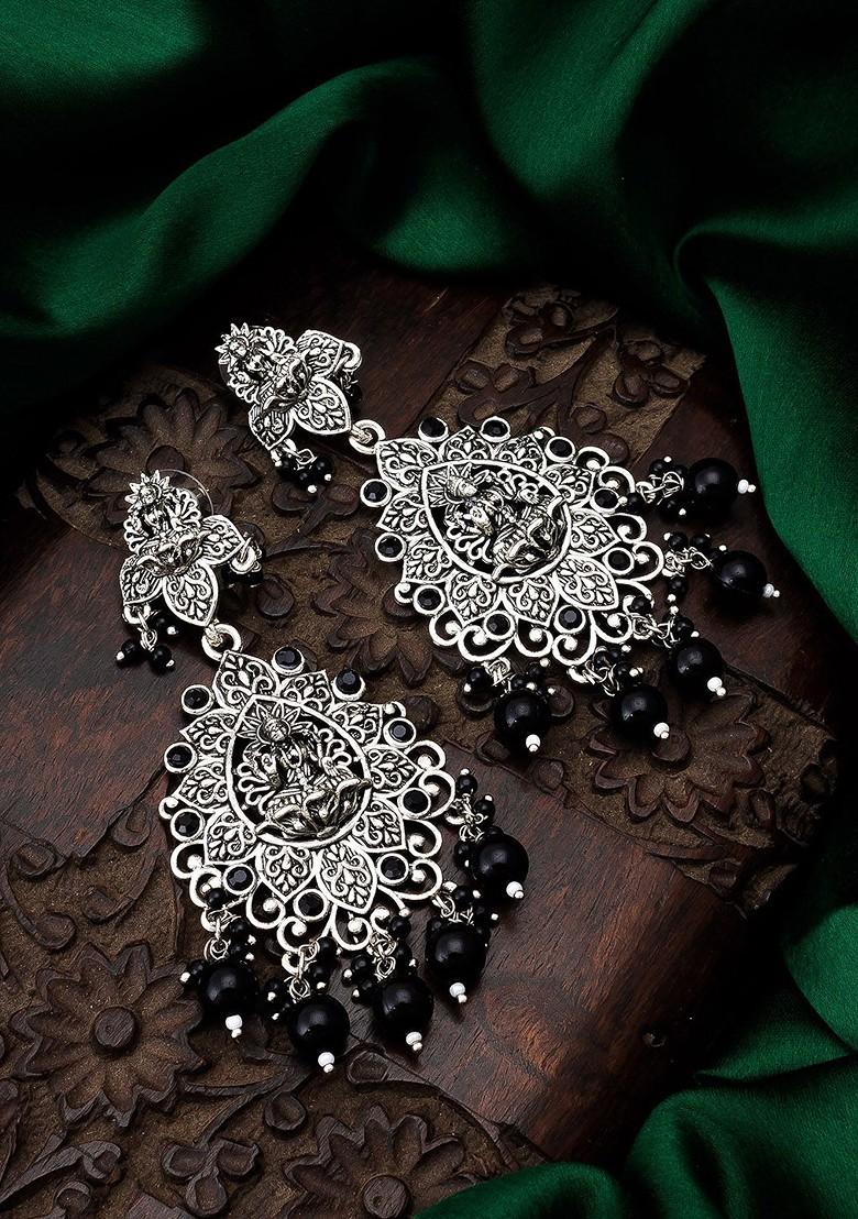Silver Silver Chandbali Drop Earrings