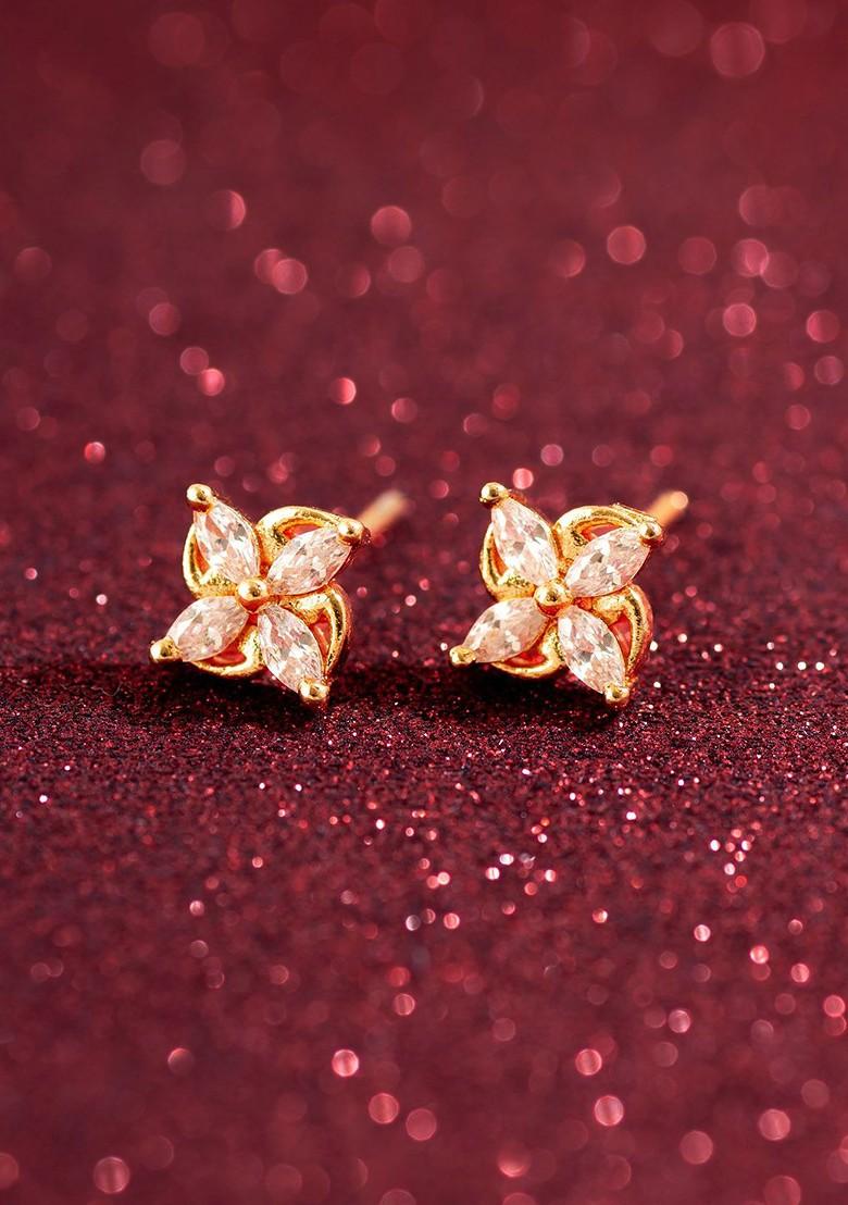 Gold Plated Stone Studded Contemporary Studs Earrings