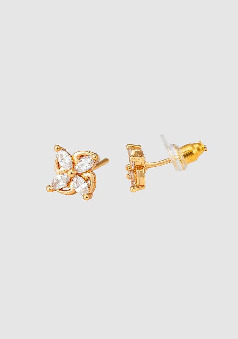 Gold Plated Stone Studded Contemporary Studs Earrings - Indya